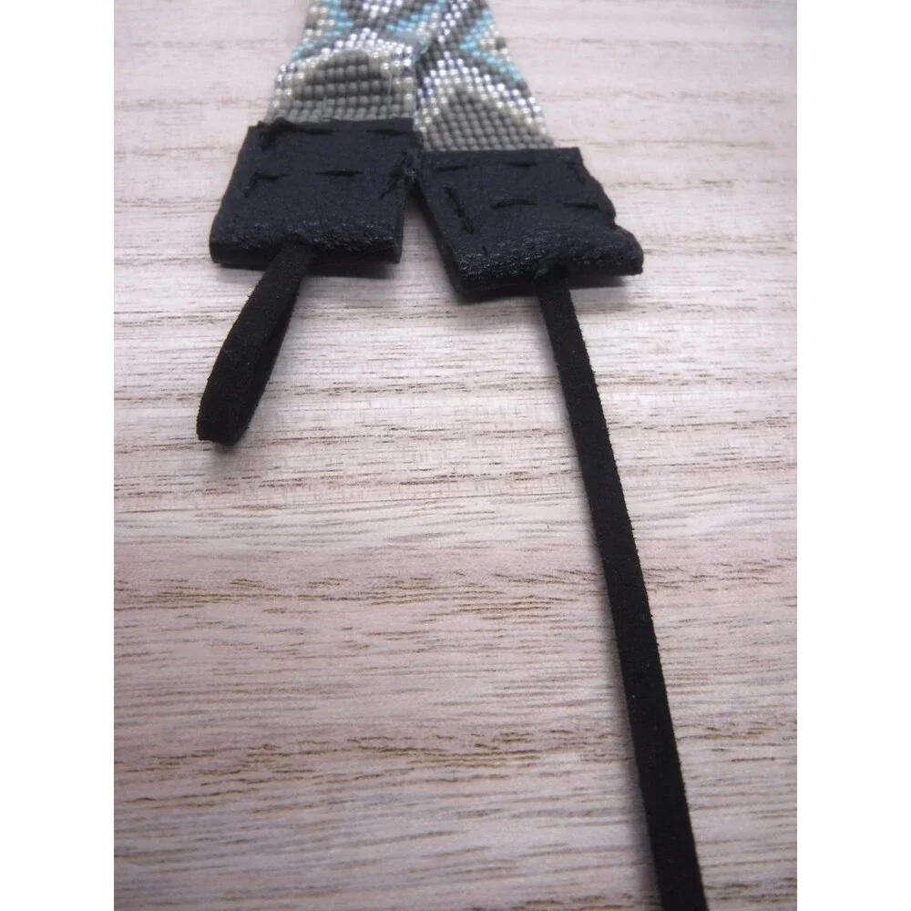 Loom Beaded Bracelet Gray & Mint w/ Vegan Leather